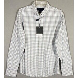 NWT Mizzen Main Leeward Shirt Mens M Trim Fit White Blue Plaid No Tuck
